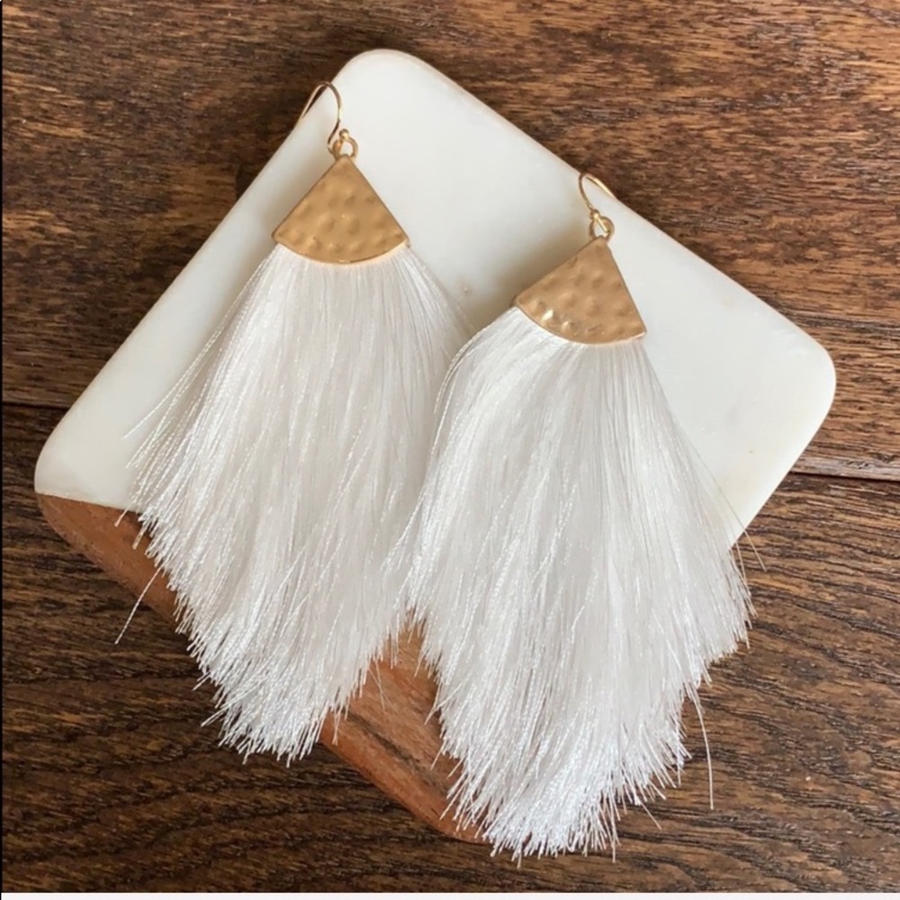White Fan Fringe Earrings